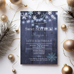 Saitenlichter Schneeflocken Chic Winter 16 . Gebur Einladung<br><div class="desc">Schneeflocken im eleganten Winter 16 . Geburtstag / 16. Geburtstagsgeschenk-Einladung auf blauem Stallholz mit einer Grenze von weißen und blauen Schneeflocken und Saiten von bunten Lichtern. Füllen Sie Ihre Informationen in den Flecken, Sie können wählen, um es anzupassen, weitere sich ändernde Schriftartes und Farben der Schrift. — Die Einladung eignet...</div>