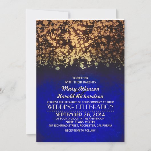 Saitenlichter Seefahrt & Vintager Glitzer Hochzeit Einladung (Vorderseite)