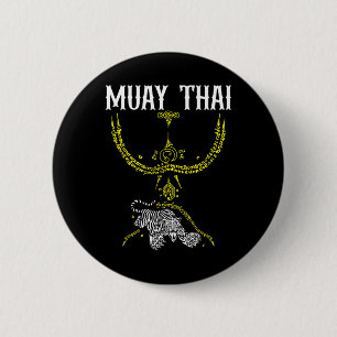 Sak Yant Muay Thai Kickboxen Tiger-Tattoo asiatisc Button