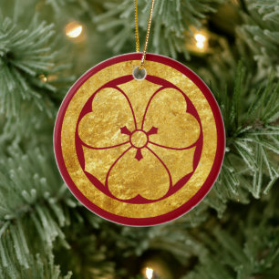 Sakai Mon japanischer Samurai-Clan in falschem Gol Keramikornament
