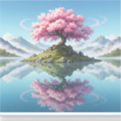 Sakora-Baum inmitten eines Sees.Berge Aufkleber (Vorderseite)