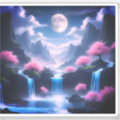 Sakora tree-Moonlit Waterfall with Cherr-pink Aufkleber (Vorderseite)