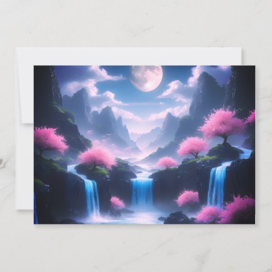 Sakora tree-Moonlit Waterfall with Cherr-pink Einladung (Vorderseite)