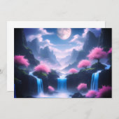 Sakora tree-Moonlit Waterfall with Cherr-pink Einladung (Vorne/Hinten)