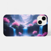 Sakora tree-Moonlit Waterfall with Cherr-pink iPhone Hülle (Rückseite (Horizontal))
