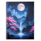 Sakora tree-Moonlit Waterfall with Cherr-pink Notizblock (Vorderseite)