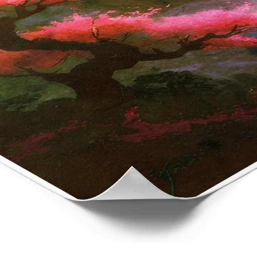 Sakora tree-Moonlit Waterfall with Cherr-pink Poster (Ecke)