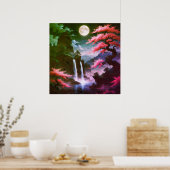 Sakora tree-Moonlit Waterfall with Cherr-pink Poster (Küche)