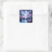 Sakora tree-Moonlit Waterfall with Cherr-pink Quadratischer Aufkleber (Tasche)