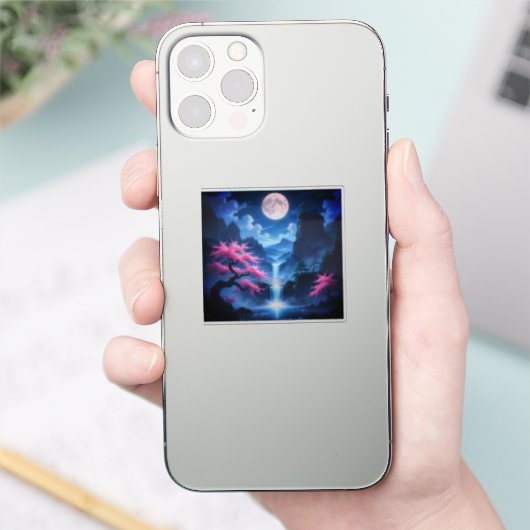 Sakora tree -Moonlit Waterfall with Cherry-nature Aufkleber (Telefon)