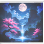 Sakora tree -Moonlit Waterfall with Cherry-nature Aufkleber (Vorderseite)