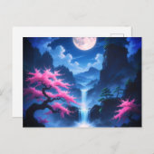 Sakora tree -Moonlit Waterfall with Cherry-nature Postkarte (Vorne/Hinten)
