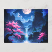 Sakora tree -Moonlit Waterfall with Cherry-nature Postkarte (Vorderseite)