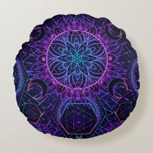 Sakrale Geometrie nahtloses Muster. Hindu-Symbole  Rundes Kissen