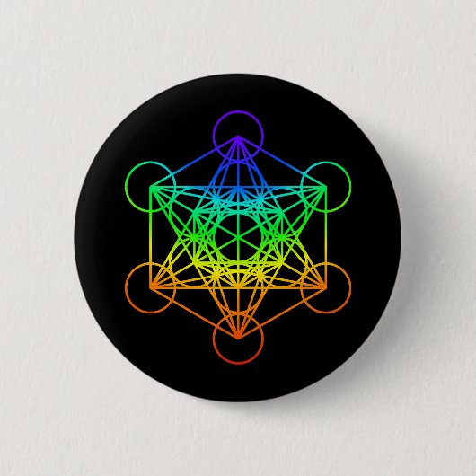 Sakraler Geometry Metatron-Kubus in Regenbogenfarb Button (Vorderseite)