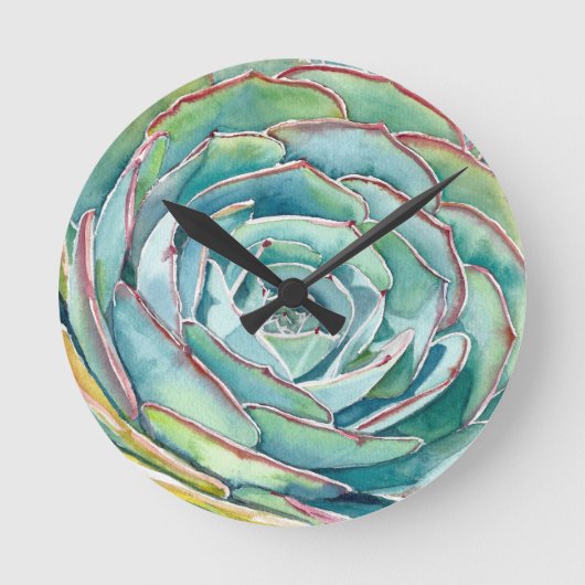 Säkulare Echeveria-Wall-Uhr Runde Wanduhr (Vorderseite)