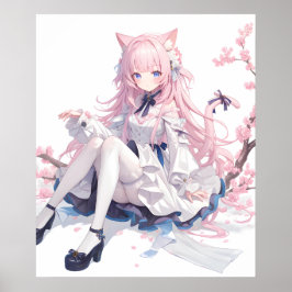 Sakura Anime Pink Cat Girl Poster