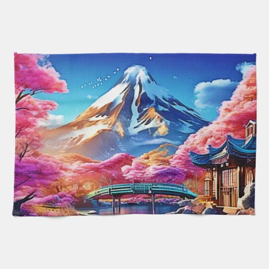 Sakura-Berg: Frühlingsansicht Geschirrtuch (Horizontal)