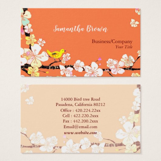 Sakura Bird Cosmetologist Business Cards (Vorne & Hinten)