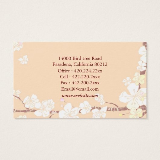 Sakura Bird Cosmetologist Business Cards (Rückseite)