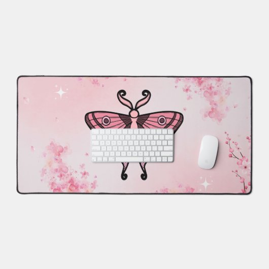 Sakura Bliss, Pink Moth Sakura Background Schreibtischunterlage (Tastatur & Maus)