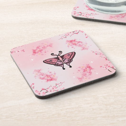 Sakura Bliss, rosa Moth, Sakura Hintergrund Getränkeuntersetzer (Linke Seite)