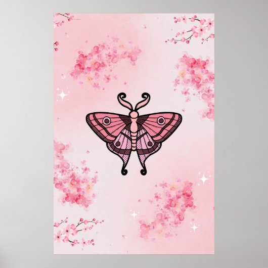 Sakura Bliss, rosa Moth, Sakura Hintergrund Poster (Vorne)