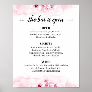 Sakura Blossom Calligraphy Wedding Bar Menu Sign Poster