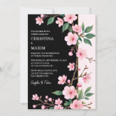 Sakura Blossom Japanese Garden Dark Wedding Einladung (Vorderseite)