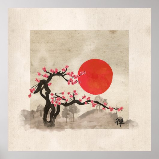 Sakura Blossom Landscape Zen hieroglyph Poster (Vorne)