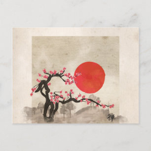 Sakura Blossom Landschaft Zen Hieroglyph Feiertagspostkarte