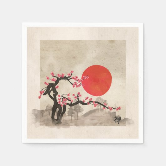 Sakura Blossom Landschaft Zen Hieroglyph Serviette (Vorderseite)