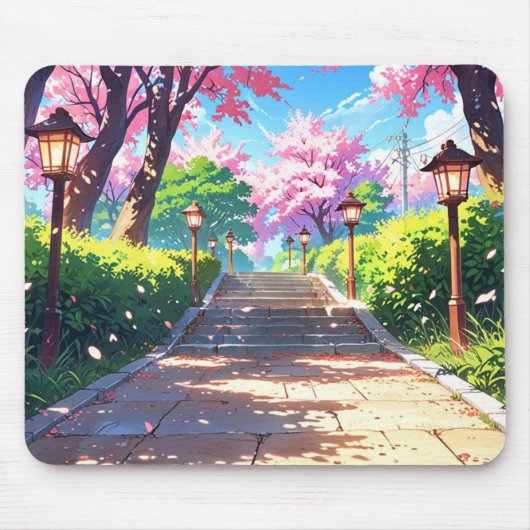 Sakura Blossom Path PastelLandscape Anime Mousepad (Vorne)