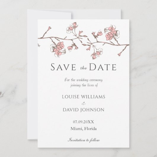 Sakura Blossom Save the Date Card Einladung (Vorderseite)