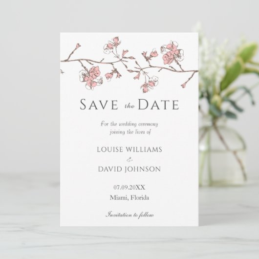 Sakura Blossom Save the Date Card Einladung (Stehend Vorderseite)