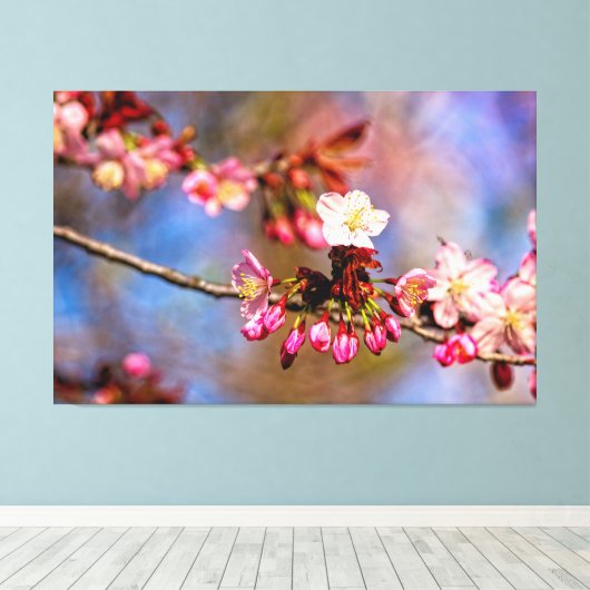 Sakura Blossom und Lila Buden an einem sonnigen Ta Leinwanddruck (Insitu (Holzboden))