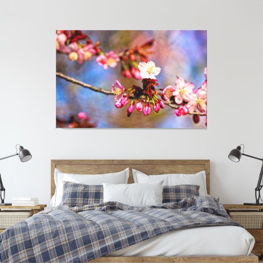 Sakura Blossom und Lila Buden an einem sonnigen Ta Leinwanddruck (Insitu (Schlafzimmer))
