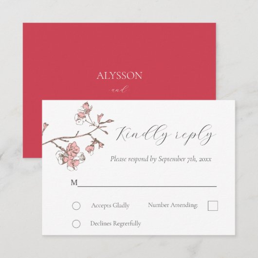 Sakura Blossom Wedding RSVP Karte (Vorne/Hinten)