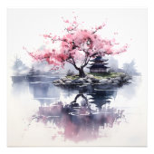 Sakura Blühen über dem See Fotodruck (Vorne)