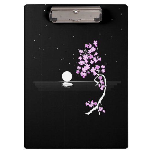 Sakura blüht unter einem Vollmond Klemmbrett (Vorderseite)