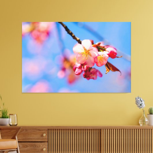 Sakura-Blume, Buds und der blaue Frühlingshimmel Leinwanddruck (Insitu (Wohnzimmer))