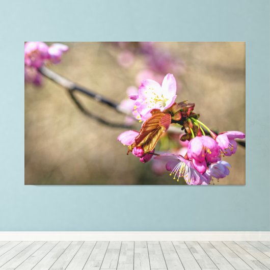 Sakura-Blume gegen den grönländischen Hintergrund Leinwanddruck (Insitu (Holzboden))