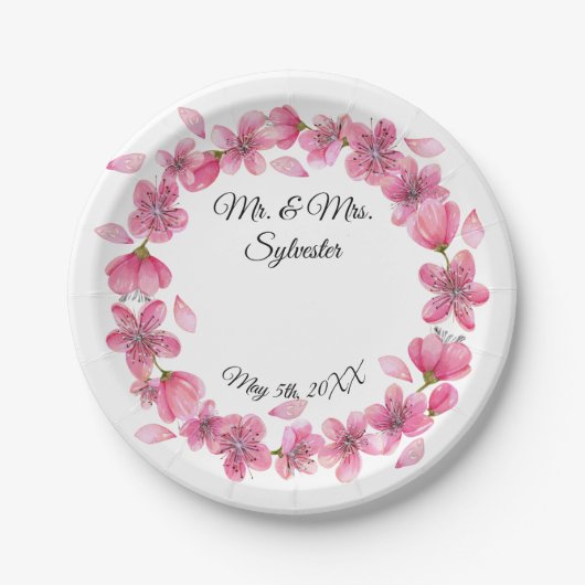 Sakura Blume Hochzeitspapier Teller 7" (Vorderseite)