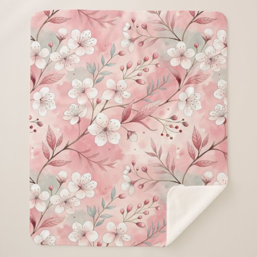 Sakura Blume Pattern Pink Sherpadecke (Vorderseite)