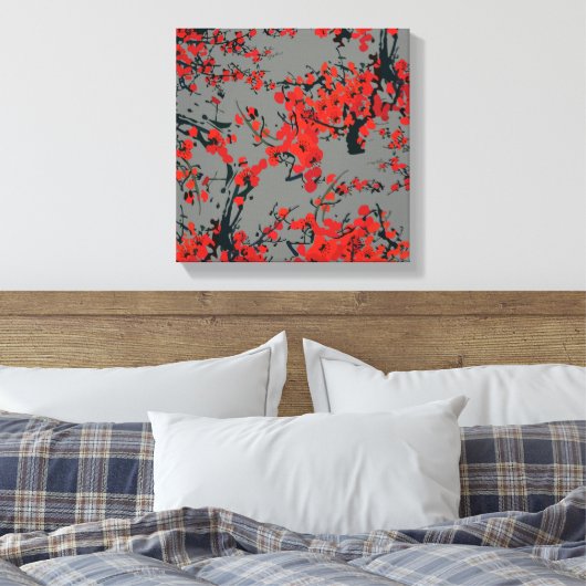 Sakura Blume Stretched Canvas Print Leinwanddruck (Insitu (Schlafzimmer))