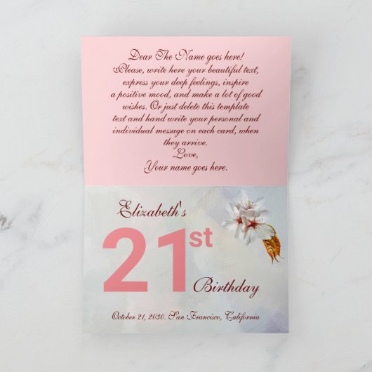 Sakura Blume und weich rosa Hintergrund des Frühli Karte (Innenseite)