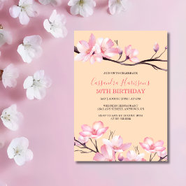Sakura Blush Pink Cherry Blossom Peach Birthday Einladung