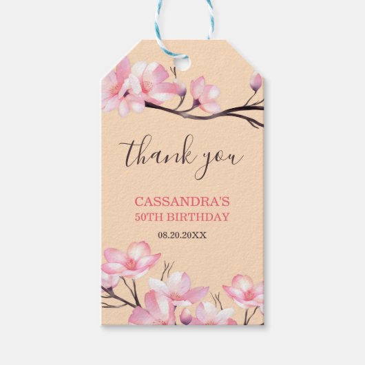 Sakura Blush Pink Cherry Blossom Peach Birthday Geschenkanhänger (Vorderseite)