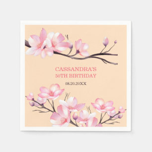 Sakura Blush Pink Cherry Blossom Peach Birthday Serviette