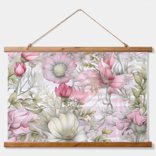 Sakura Blush Serenade Botanisch Wandteppich Mit Holzrahmen (Vorne)